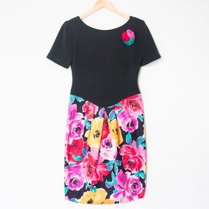 Miss Magnin at I. Magnin | Vintage 80’s Black & Multicolor Floral Bubble Dress